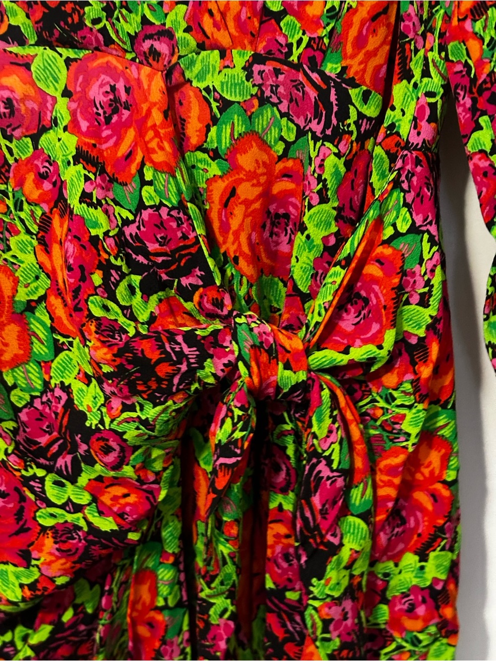 New With Tags! Zara Neon Floral Long Sleeve Knot Front Dress – Size Medium (M) - Picture 3 of 12